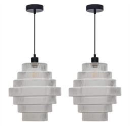 Set of 2 Benson - 7 Tier Large Glass & Black Ceiling Pendant Lights