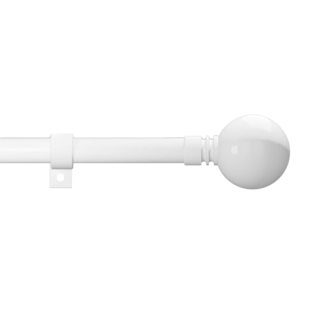 Metal Eyelet Extendable Curtain Pole, Ball Finials 70-120cm White Painted White