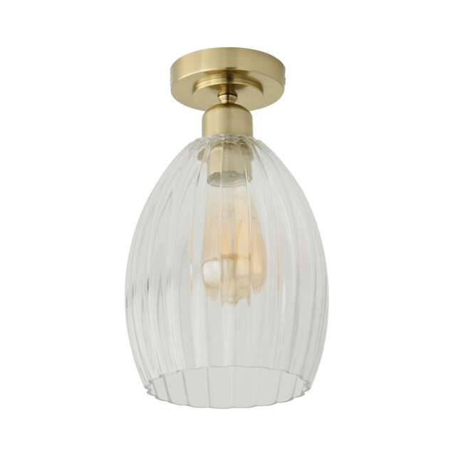 ValueLights Cheltenham Gold Flush Ceiling Light Ribbed Shade Gold