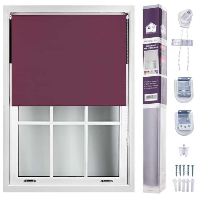 FURNISHED Made to Measure Blackout Blinds Easy Fit UV Protection Insulated Window Shade (W)60cm x (L)210cm Purple Aubergine (W) 60cm x (L) 210cm