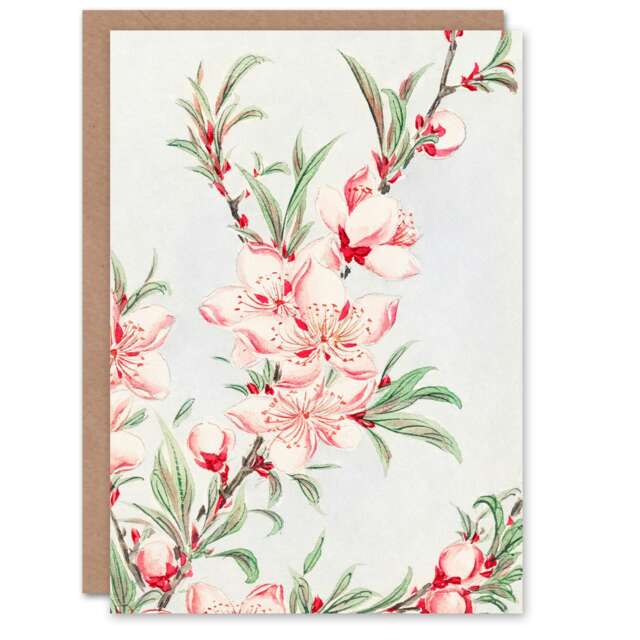 Megata Morikaga Art Card Peach Tree Blossoms Ukiyo-e
