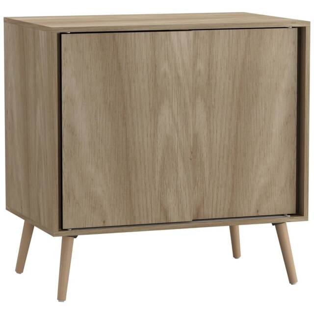 URBNLIVING 2 Sliding Door Cabinet With Wooden Legs Storage Unit Multi Oak Carcass & Beech Legs H80 x W80 x D51.5 cm 1
