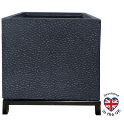Hammered Stone Style Black Square Indoor Planter on Metal Stand H42 L33 W33 cm, 42.9 ltrs Cap.