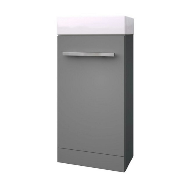 Bathroom Floor Standing Cloakroom Vanity Unit with Basin 400mm Wide - Storm Grey Gloss - Brassware Not Included Grey Grey 1