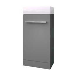 Bathroom Floor Standing Cloakroom Vanity Unit with Basin 400mm Wide - Storm Grey Gloss - Brassware Not Included Grey Grey 1