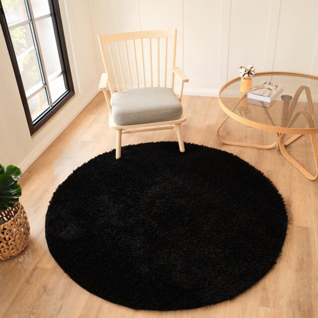 LIVABLISS Moda Shaggy-Solid Color Plush Soft Pile Round Rug Ø160 cm Black