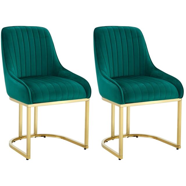Set Of 2 Velvet Dining Chairs Luxury Padded Dining Room Chairs Armless - Green