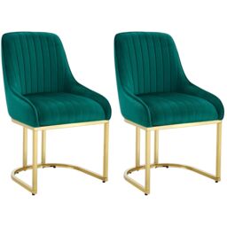Set Of 2 Velvet Dining Chairs Luxury Padded Dining Room Chairs Armless - Green