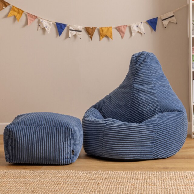 Icon Kids High Back and Footstool, Jumbo Cord, Denim Blue