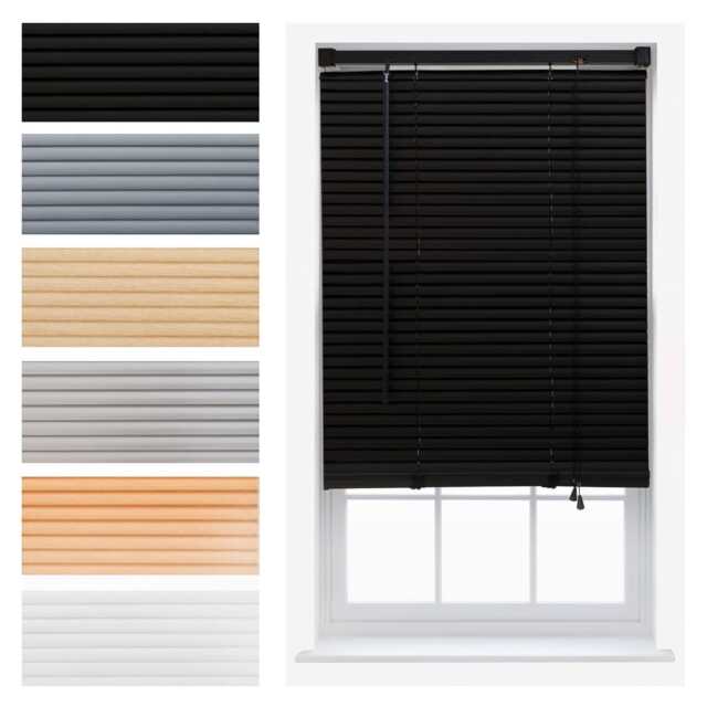 FURNISHED Modern PVC Venetian Blinds Durable Window Blinds for Homes and Offices Black Black (W) 90cm x (L) 210cm