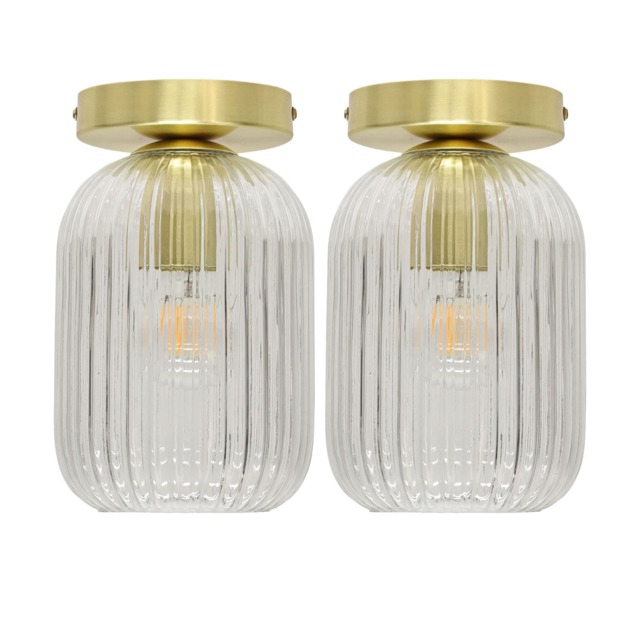 Set of 2 Batley - Clear Glass Satin Brass Ceiling Light Fittings