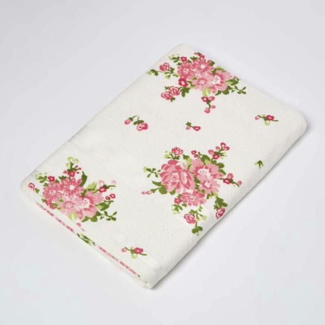Homescapes Floral Printed Cream Bath Sheet Cotton