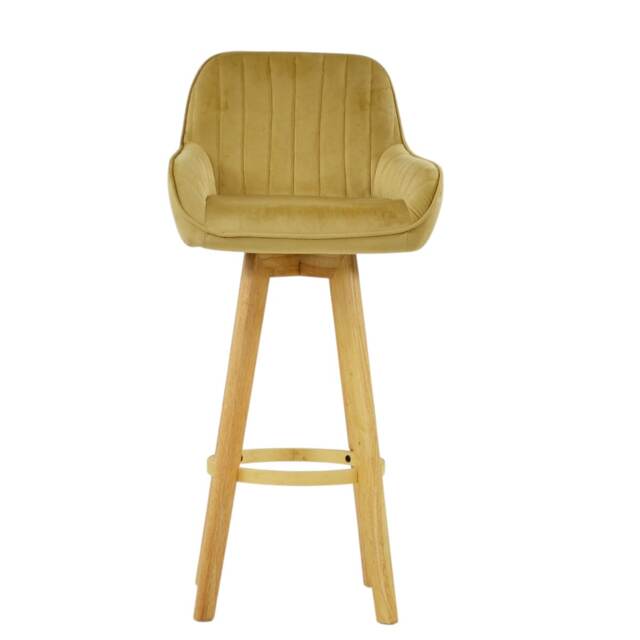 Lakeland Furniture Karlstad Camel Cream Velvet Wooden Leg Base 1 Bar Stool