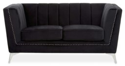 Orsina Refined Two Seat Black Velvet Sofa, Velvet Upholstered Mid Century Sofa, Contemporary Sofa For Livingroom