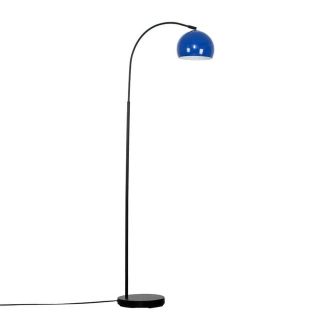 ValueLights Curva Black Floor Lamp Navy Blue Metal Dome Shade