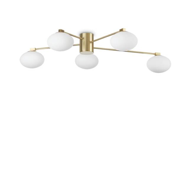 HERMES 5 Light Globe Multi Arm Semi Flush Ceiling Lamp Brass