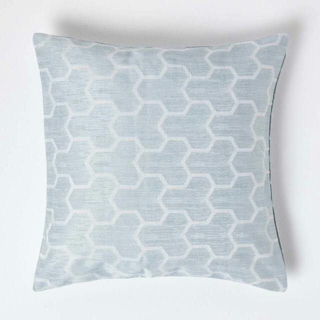 Homescapes Geometric Blue Jacquard Cushion Cover - 45 x 45 cm Blue Blue 45 x 45 cm