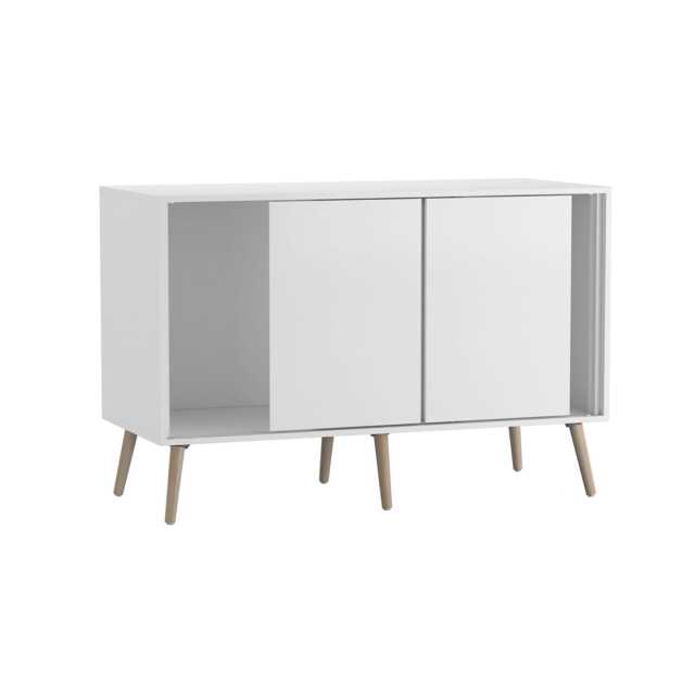 URBNLIVING White Carcass 3 Door Sliding Storage Cabinet Multi White Doors & Pine Legs 1