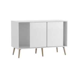 URBNLIVING White Carcass 3 Door Sliding Storage Cabinet Multi White Doors & Pine Legs 1