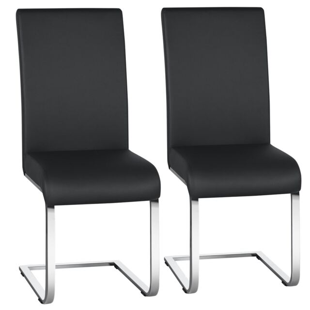 Yaheetech Set of 2 Dining Chairs Faux Leather Chairs with Metal Legs Black