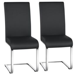 Yaheetech Set of 2 Dining Chairs Faux Leather Chairs with Metal Legs Black