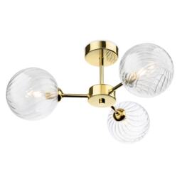 Garrick Globe 3 Light Flush Ceiling Fitting Brass with Clear Decorative Glass 3xG9