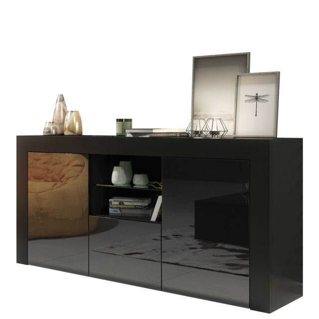 TV Unit TV Stand Black High Gloss Media Console Sideboard Storage Cabinet 145cm