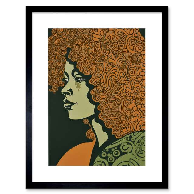 "afro caribbean Woman Portrait Boho Hair 9x7"" Black Framed Wall Art Print"