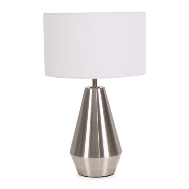 ValueLights Jax Brushed Chrome Touch Table Lamp White Shade and Bulb