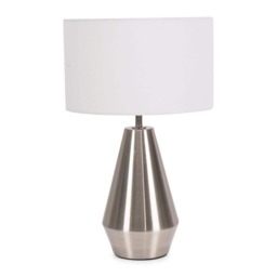 ValueLights Jax Brushed Chrome Touch Table Lamp White Shade and Bulb