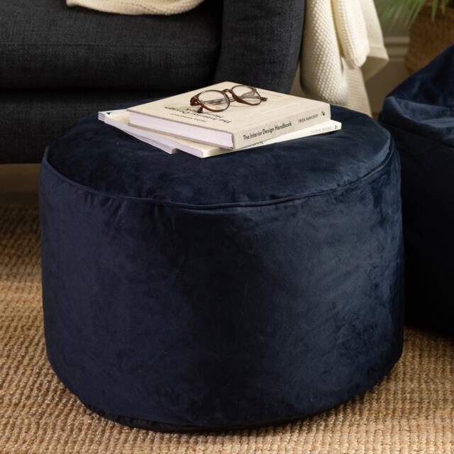 icon Milano Velvet Bean Bag Pouffe Midnight Blue Large Velvet Footstools