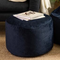 Milano Velvet Bean Bag Pouffe Midnight Blue Large Velvet Footstools