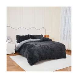 Ezysleep Faux Fur Duvet Cover Set Soft Cozy Luxurious Bed Linen Easy Care Grey Grey