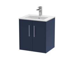 Balterley Winshill Contemporary 2 Door Wall Hung Vanity Unit with Minimalist Basin, Dark Blue, 500mm