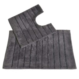 Ribbed Two Piece Bath Mat Set - Charcoal Grey
