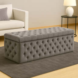 120cm Wide Lux Ottoman Storage Box, Grey Velvet Upholstered Chesterfield Storage Ottoman Box