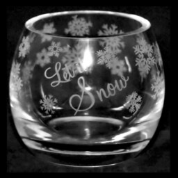 Animo Glass Candle Holder Engraved Pot Let it Snow