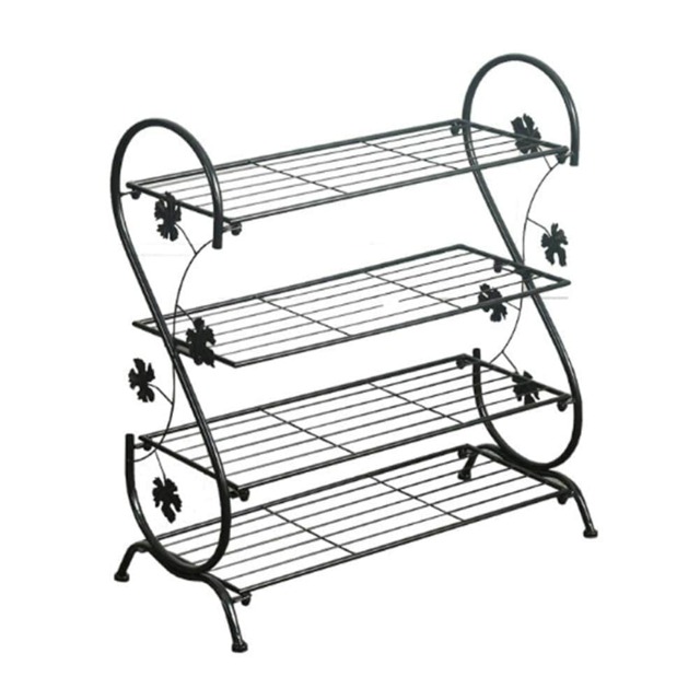 Living and Home 4 Tier Metal Shoe Rack- Black