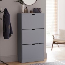 Vida Designs 3 Drawer Shoe Cabinet Shoe Rack Storage Cupboard, Grey