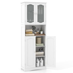 COSTWAY Bathroom Storage Cabinet Glass Door Pantry Cabinet-White