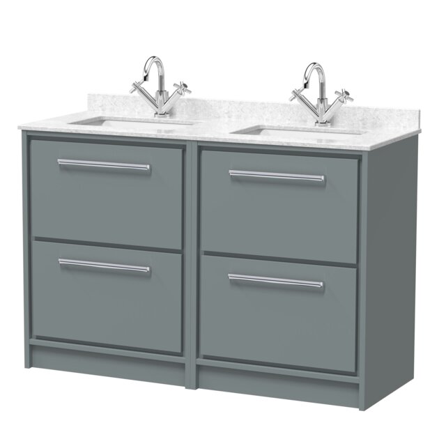 Balterley Framed Design Floor Standing 4 Drawer Vanity with Marble Worktop Basin Grey Monument Grey 878 x 1220 x 470mm