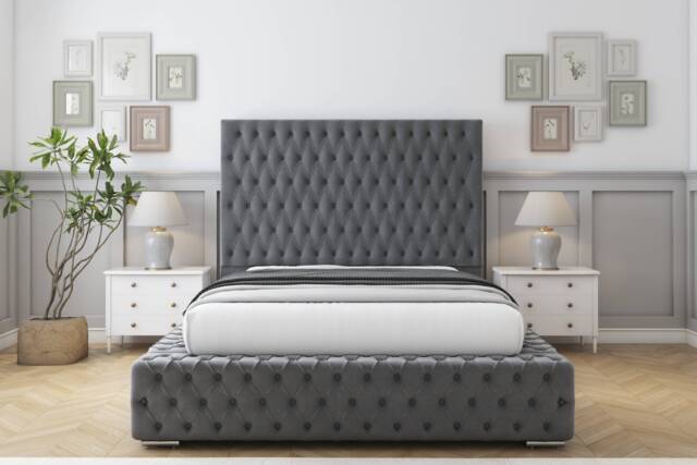 "Sloomy Ambassador Armour Coniston Bed Frame With Mattress With 50"" Upholstered Headboard 6' Super King"