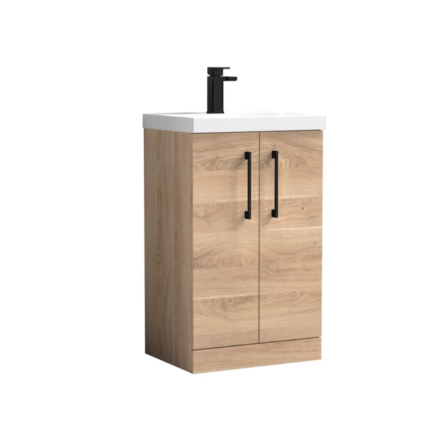 Balterley Level Modern Bathroom 2 Soft Close Door & Mid-Edge Vanity Unit Basin, with Square D Handle Brown 840 x 510 x 390mm
