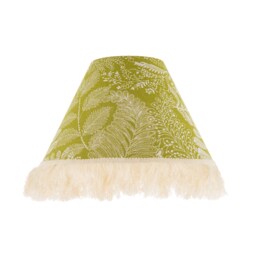 Olive Green Jacquard Linen Floral Coolie Lamp Shade with White Tassels Green Olive Green 1