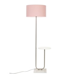 ValueLights Tavel Brushed Chrome Silver Lamp Pink Shade