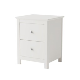 Nairn 2 Drawer White Bedside Cabinet - Solid Wood, Polished Steel Handles