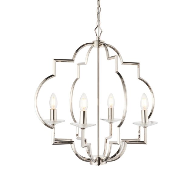 Garland 4 Light Ceiling Pendant Polished Nickel & Clear Crystal Glass, E14