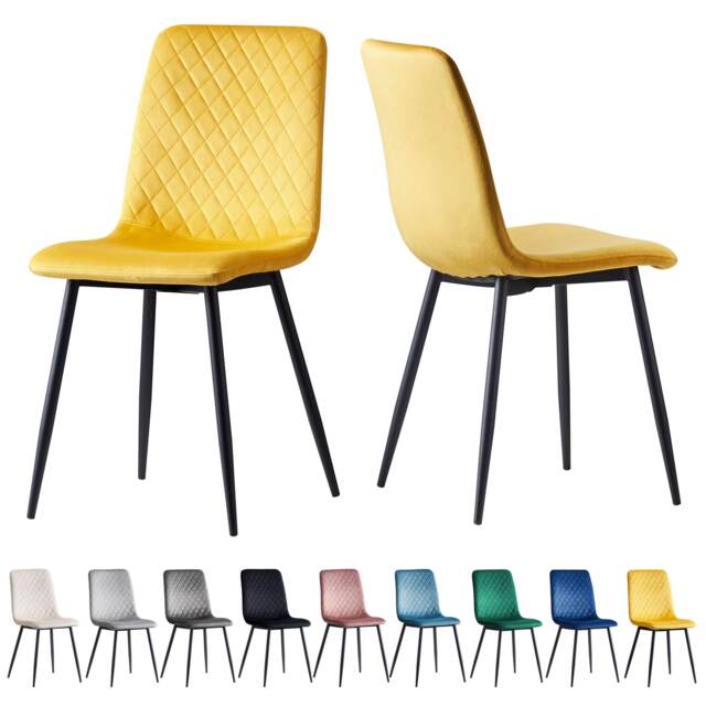 MCC Direct Set of 2 Lexi Velvet Fabric Dining Chairs with Metal Legs Yellow
