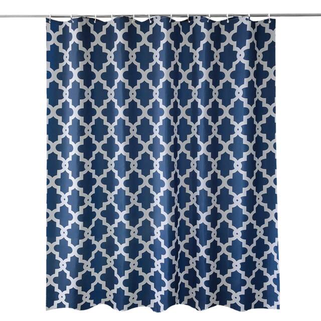 Trellis Blue Polyester Shower Curtain with 12 Hooks - 180x200cm