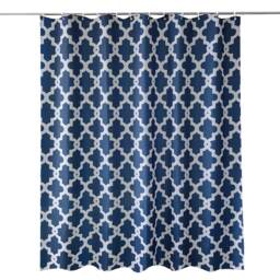 Trellis Blue Polyester Shower Curtain with 12 Hooks - 180x200cm